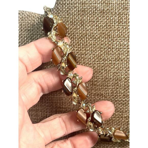 Thermoset Lucite Choker Necklace w AB Stones Tigers Eye Effect Mixed Root Beer - Picture 2 of 12